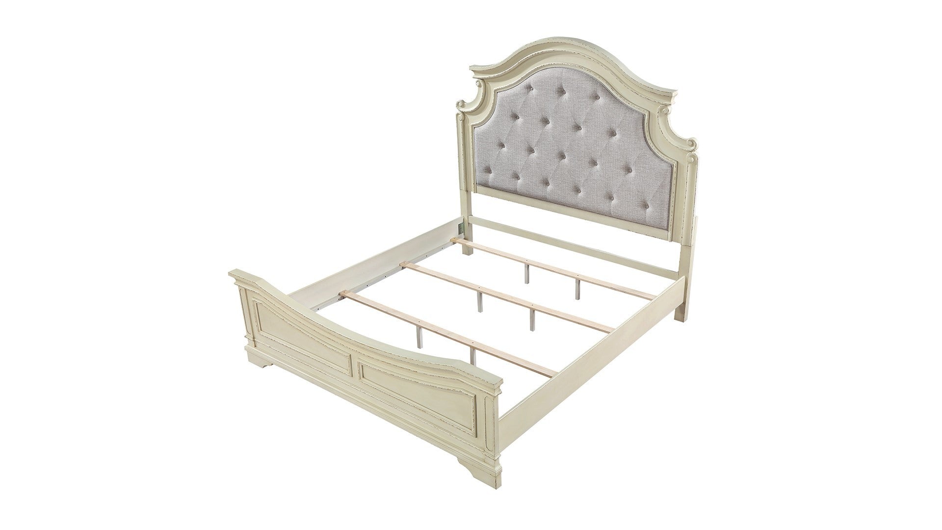 Noble Traditional Style Queen Bed With Button Tufted Upholstery Headboard Made With Wood In Antique Beige Box Spring Required Queen Beige Wood White Bedroom Traditional Slat Beds Solid Wood Mdf Wood