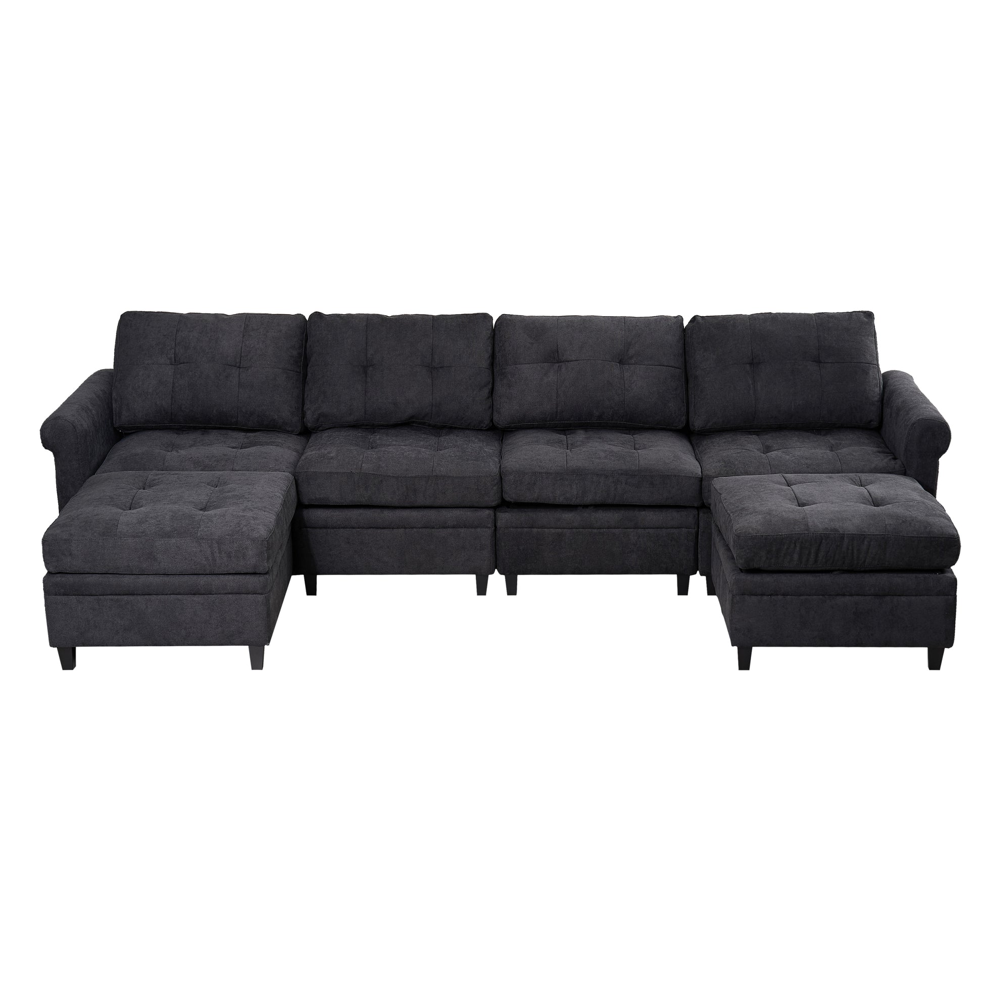 U Shaped Sectional Couch Convertible Sectional Couch With Double Chaise 6 Seat Sectional Sofa For Living Room Dark Gray Dining Room Fabric 6 Seat