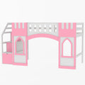 Twin Size Loft Bed With Storage Staircase And Window, Pink Box Spring Not Required Twin Pink Wood Bedroom Solid Wood Mdf