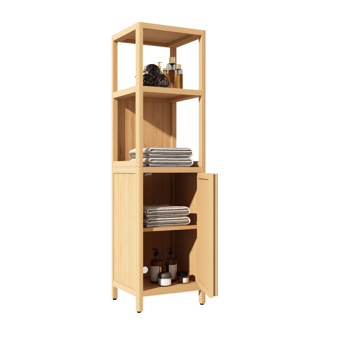 Large Capacity Multifunctional Bamboo Storage Cabinet Furniture For Bathroom And Living Room Natural Bamboo