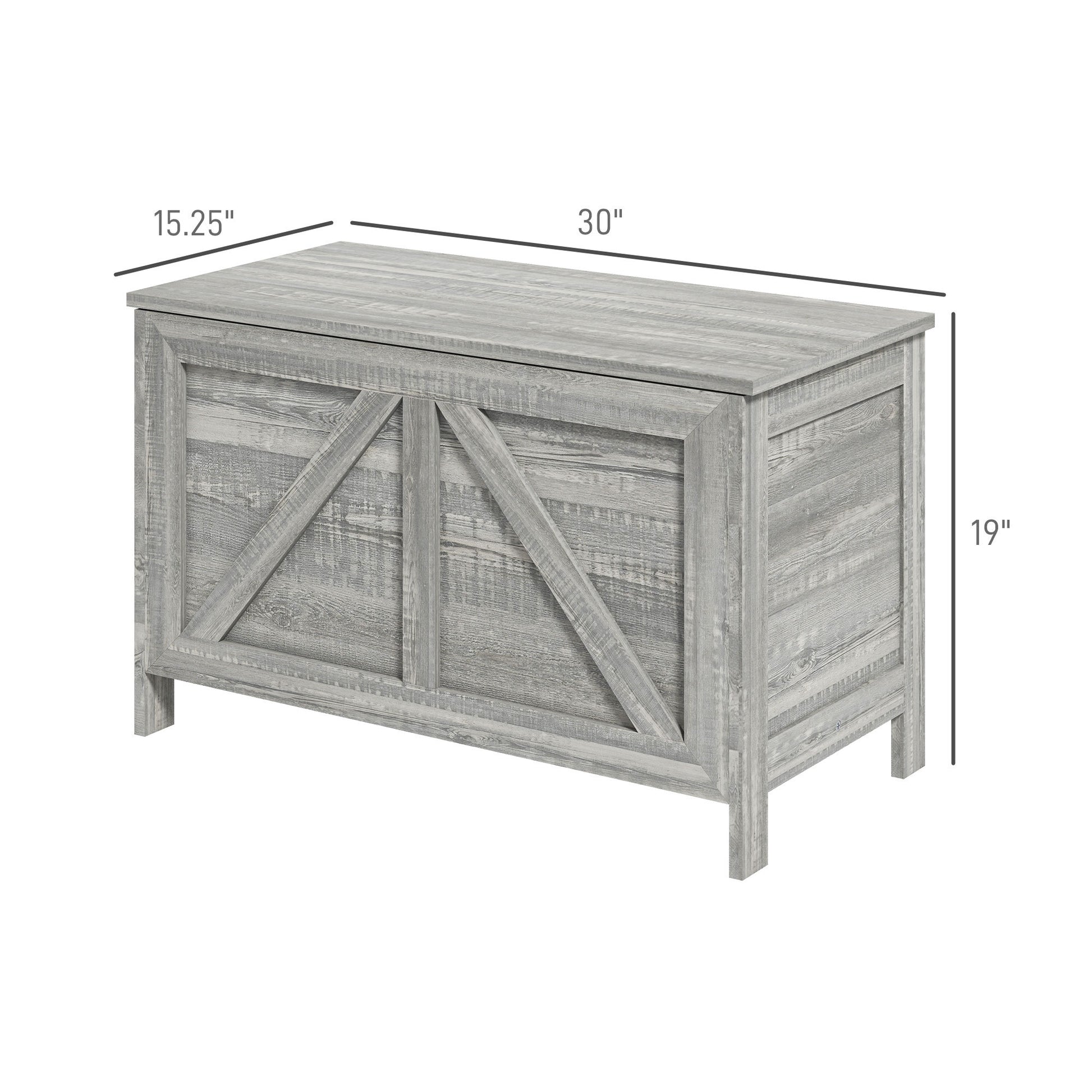Homcom 30" Farmhouse Storage Chest, Lift Top Box Organizer With Safety Hinge To Open Up 100 For Bedroom, Entryway, Living Room, Gray Wood Grain Light Gray Particle Board