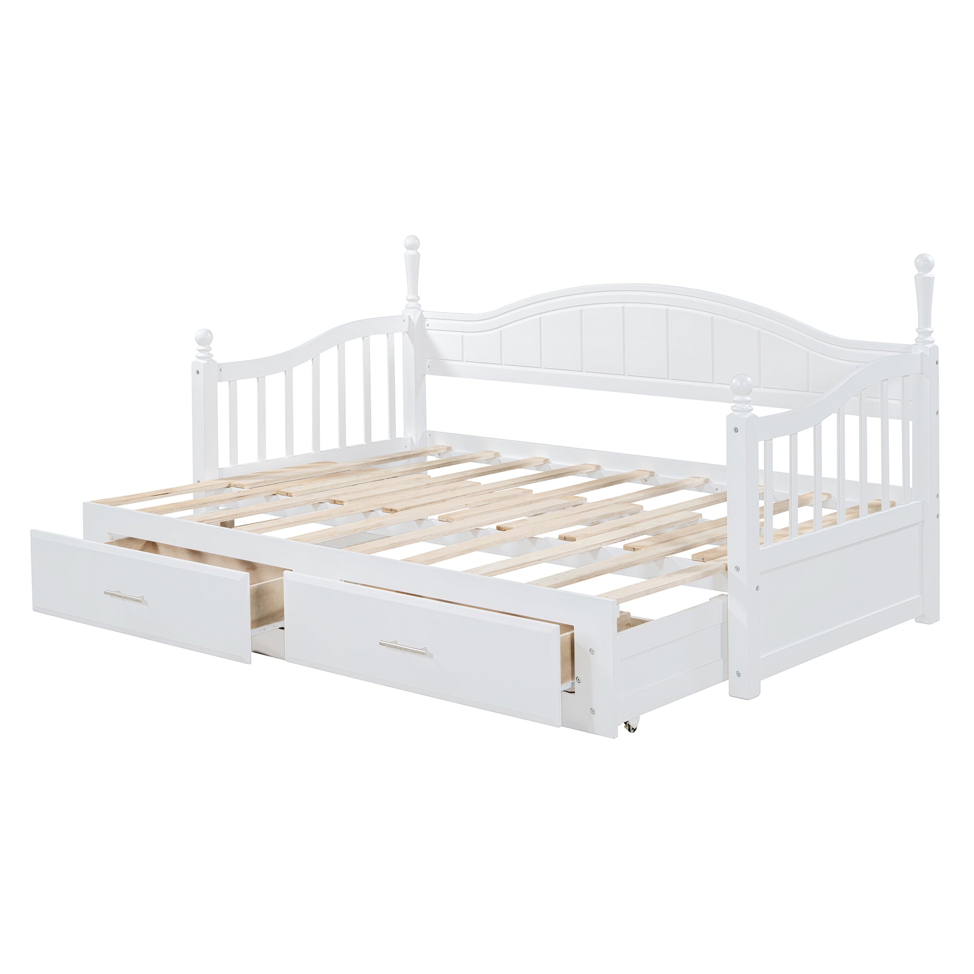 Wooden Twin Size Daybed With Twin Size Trundle, Extendable Daybed With Two Storage Drawers,White Expected Arrival Time:9.12 Twin White Wood