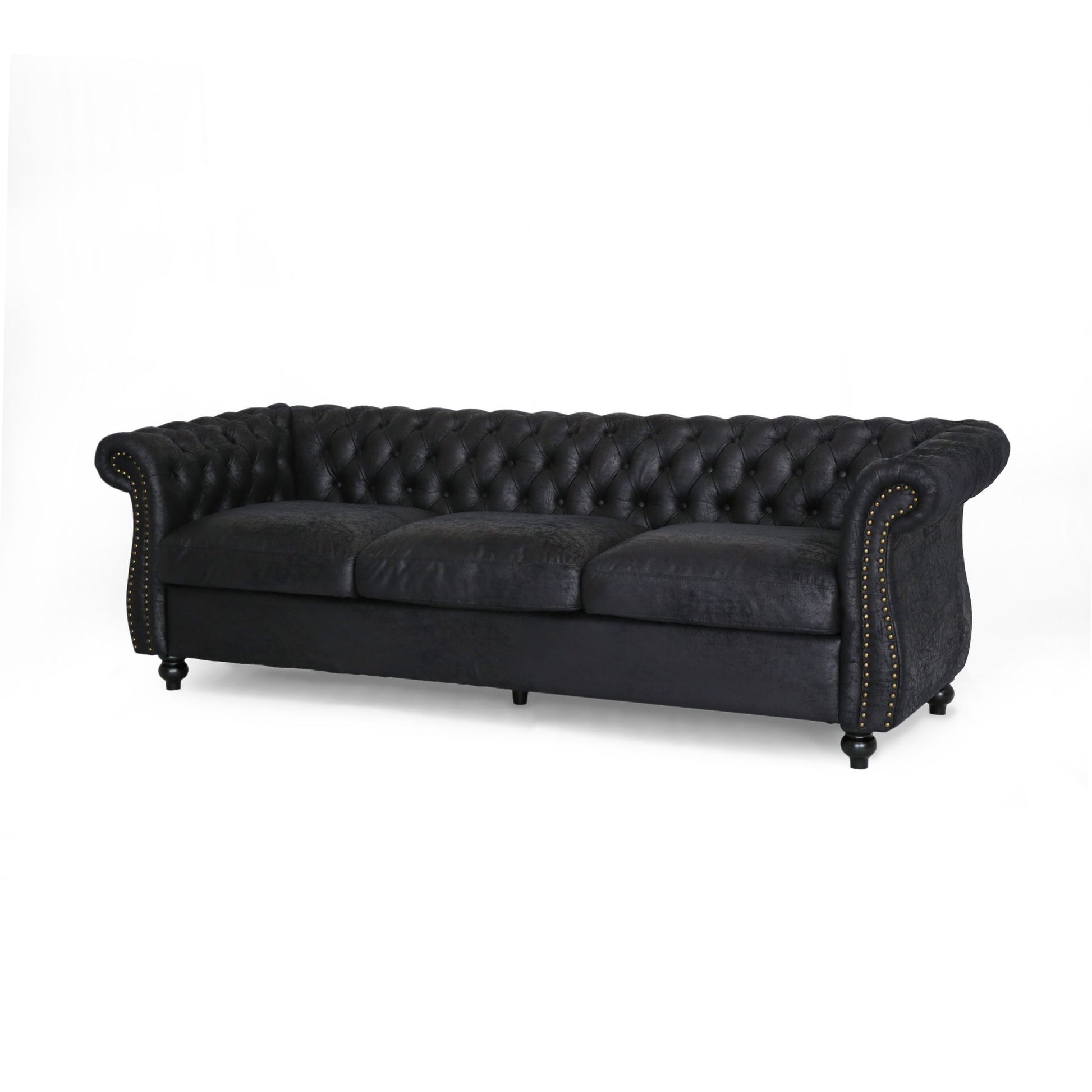 Black 3 Seater Faux Suede Sofa With Rolled Arms Modern, Elegant, And Comfortable Couch, Perfect For Living Room, Office, Primary Living Spaces, Bedroom, Ideal For Contemporary Home Decor Black Suede Wood Primary Living Space Medium Soft Tight Back Medium