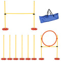 Pawhut 3Pcs Dog Agility Training Equipment, Outdoor Obstacle Course Starter Kit With Hoop, Hurdle, Weave Poles And Carrying Bag Yellow Abs