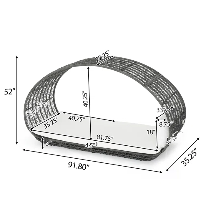 Outdoor Wicker Overhead Canopy Daybed Water Resistant Cushion Full Grey White Garden & Outdoor Rattan Waterproof Fabric