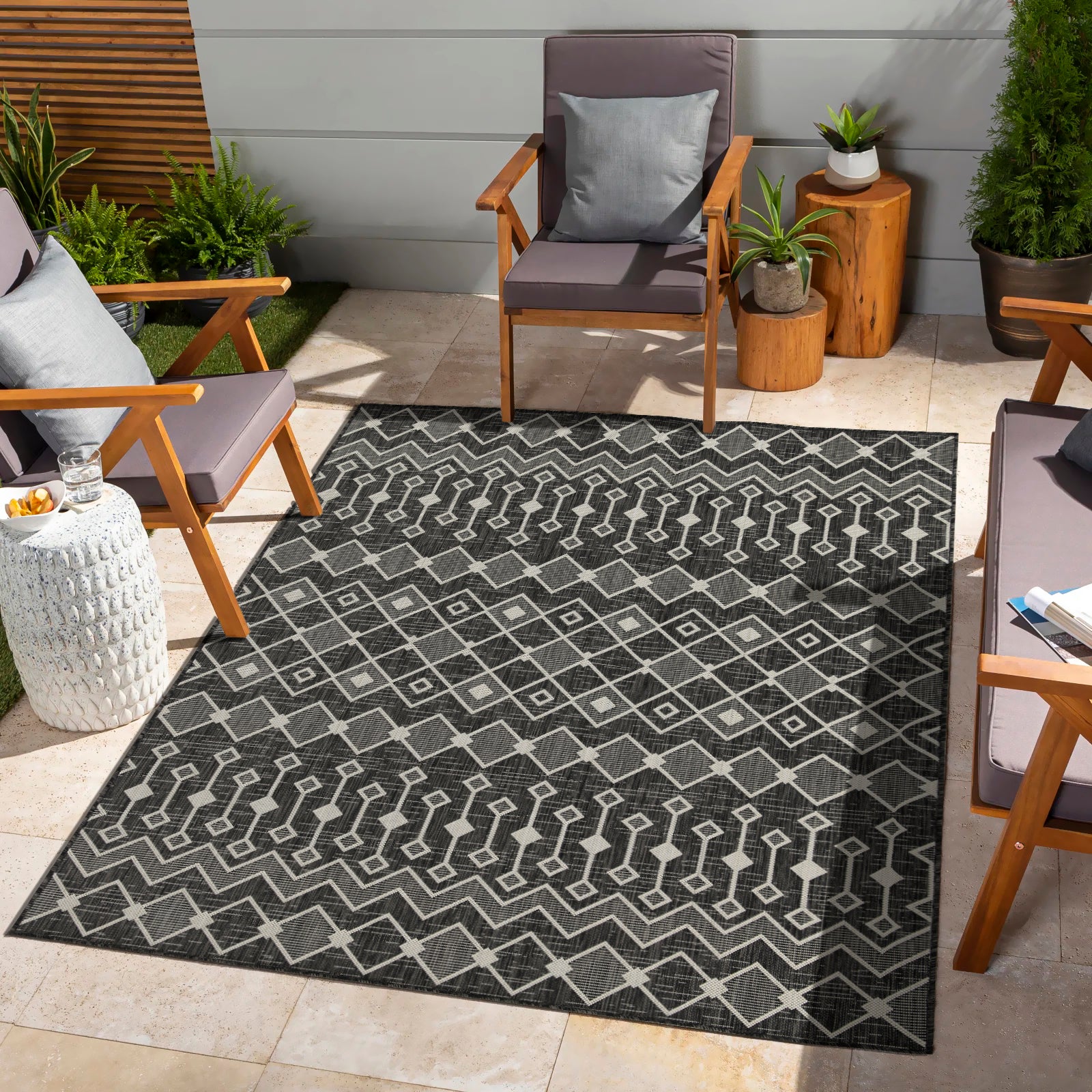 Sunshine Gc Har2020 Anthracite 5 Ft. 3 In. X 7 Ft. 3 In. Indoor Outdoor Area Rug Anthracite Polyester Polypropylene