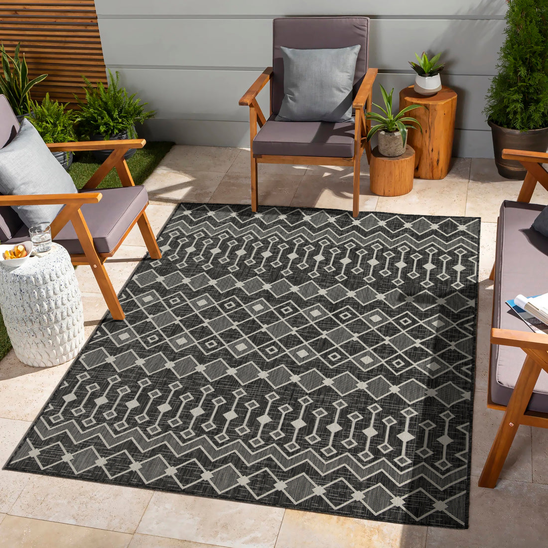 Sunshine Gc Har2020 Anthracite 2 Ft. 7 In. X 7 Ft. 3 In. Indoor Outdoor Area Rug Anthracite Polyester Polypropylene