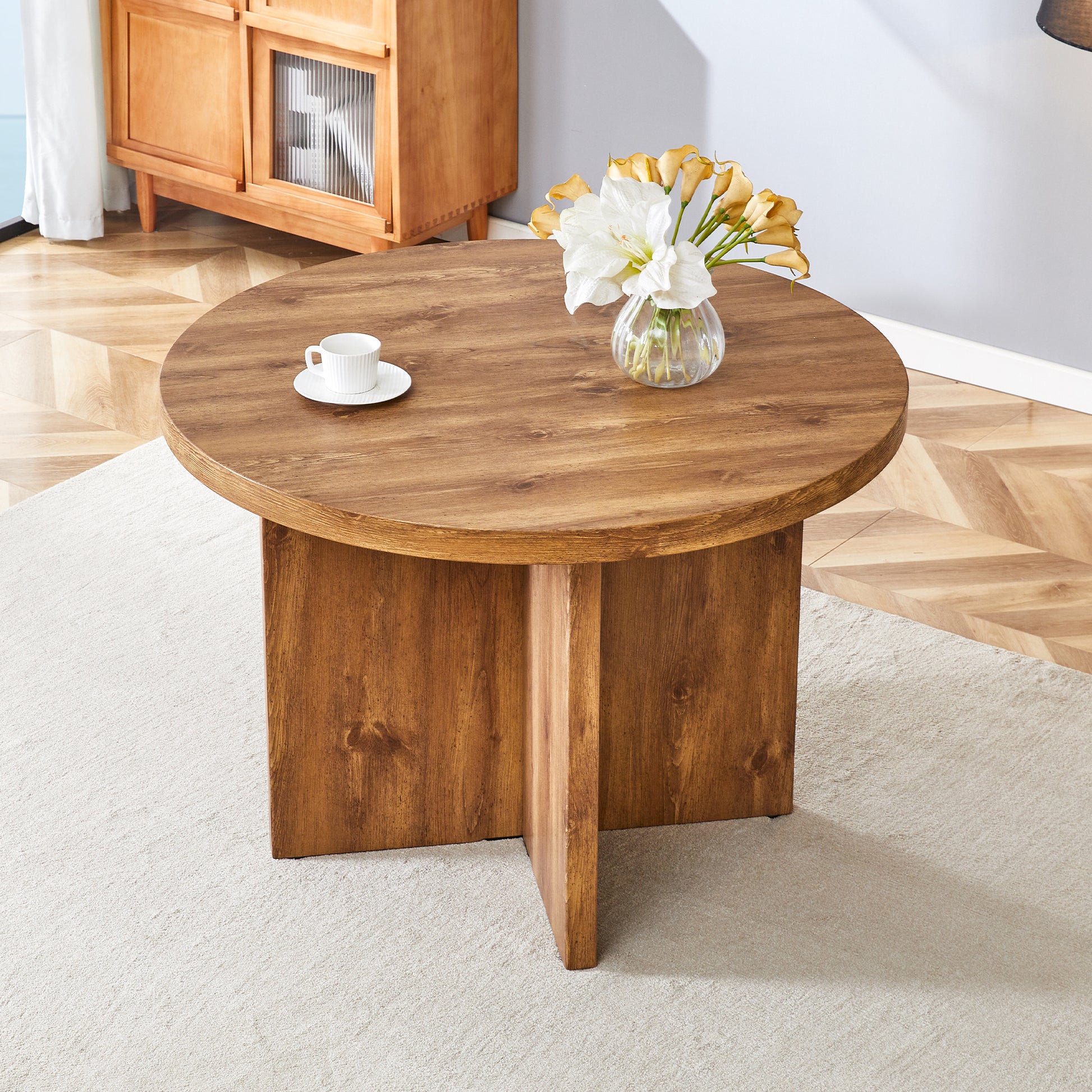 5 Piece Round Dining Table Set, Modern Round Table And 4 Upholstered Chairs For Dining Room, Kitchen Room, Living Room, Easy Assembly Metal Brown Black Dining Room 42 Inches Farmhouse,Mid Century Modern,Modern Round Round Mdf Dining Table With Chair Mdf