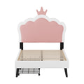 Twin Size Upholstered Princess Bed With Crown Headboard And 2 Drawers,Twin Size Platform Bed With Headboard And Footboard, Pink White Twin White Pu