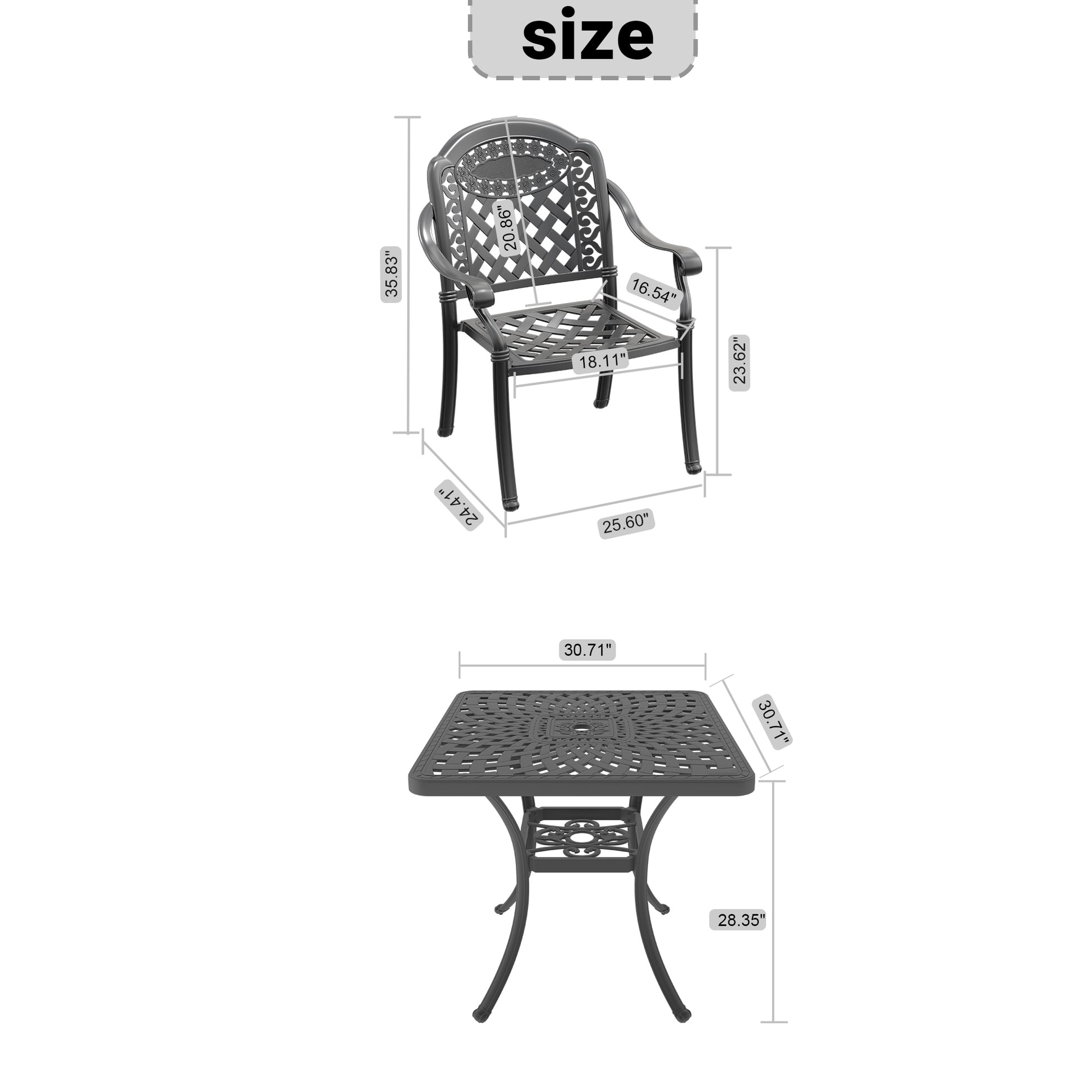 Cushions In Random Colors 3 Piece Set Of Cast Aluminum Patio Furniture With Cushions Yes Dining Set Black Seats 2 Rust Resistant Frame Water Resistant Cushion Garden & Outdoor Complete Patio Sets Aluminium