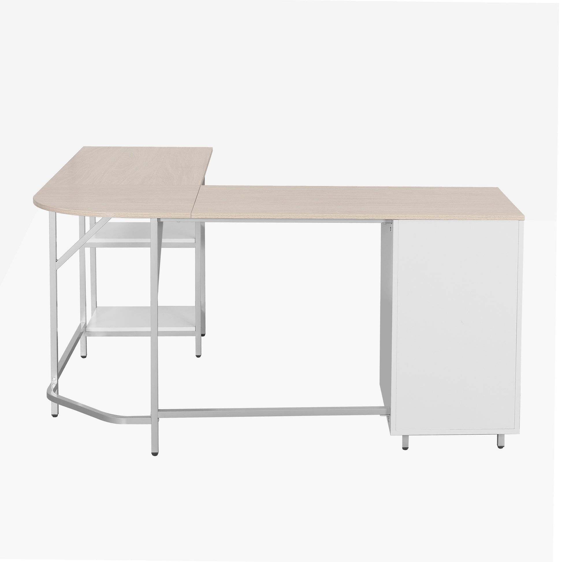 Techni Mobili L Shape Home Office Two Tone Desk With Storage, Sand Sand Computer Desk Office Modern L Shape Engineered Wood