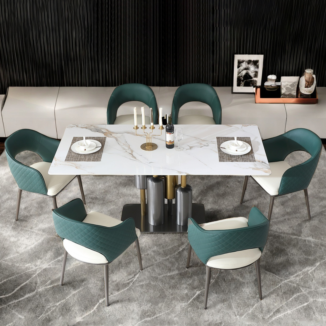 Modern Dining Tablewhite Dining Table Sintered Stone Dining Table Top With Stainless Steel Base, 71 Inch Modern Luxury White Rectangular Dining Table 6 Chairs Gold Matte Black,Gold White Seats 6