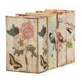 Set Of 4 Book Boxes With Birds, Flowers, And Handwriting Design, 5.5X4X2