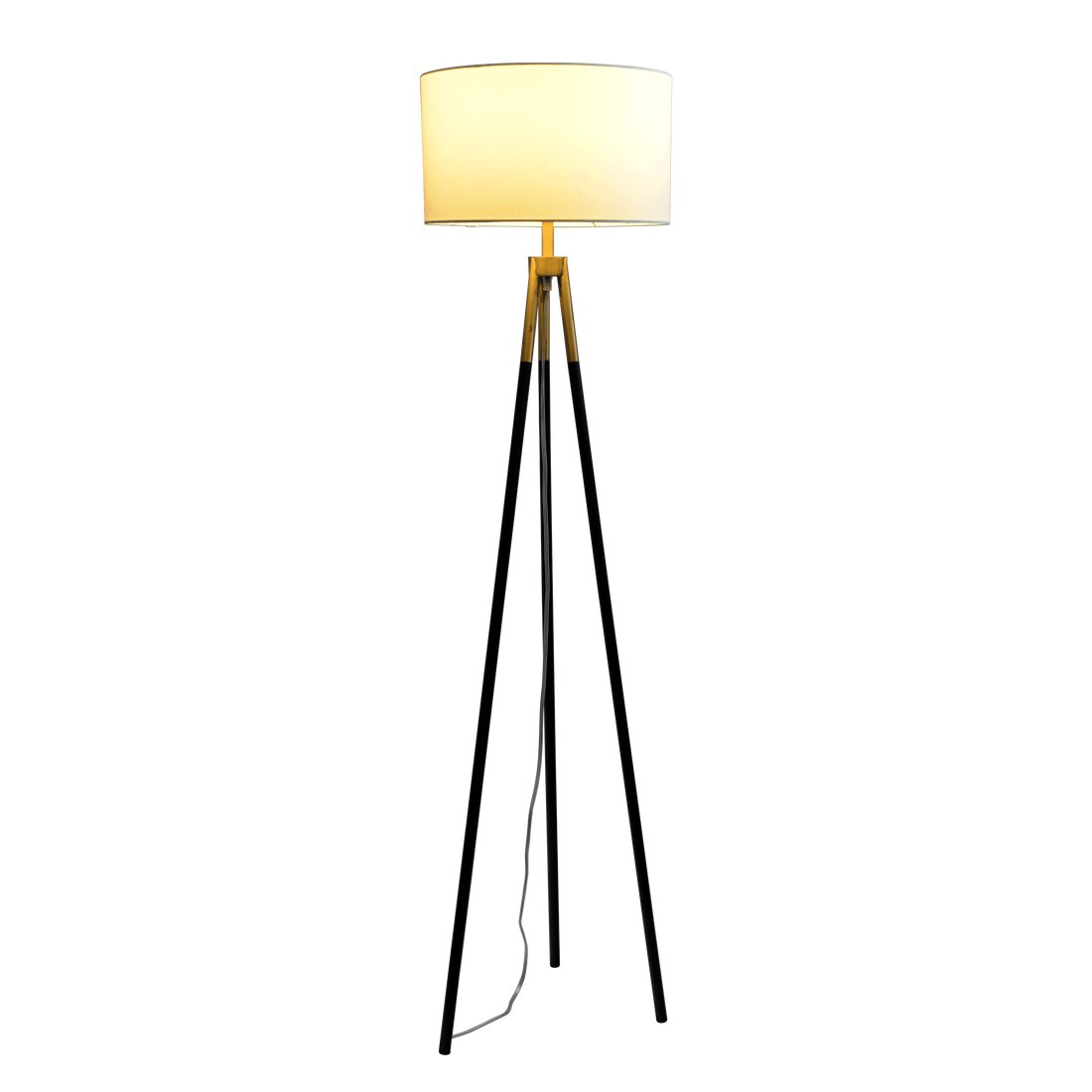 Sway Brassed Gold Floor Lamp With On Off Switch Triple Legs White Fabric Shade Black,Gold,White Table&Floor Lamps Fabric,Metal