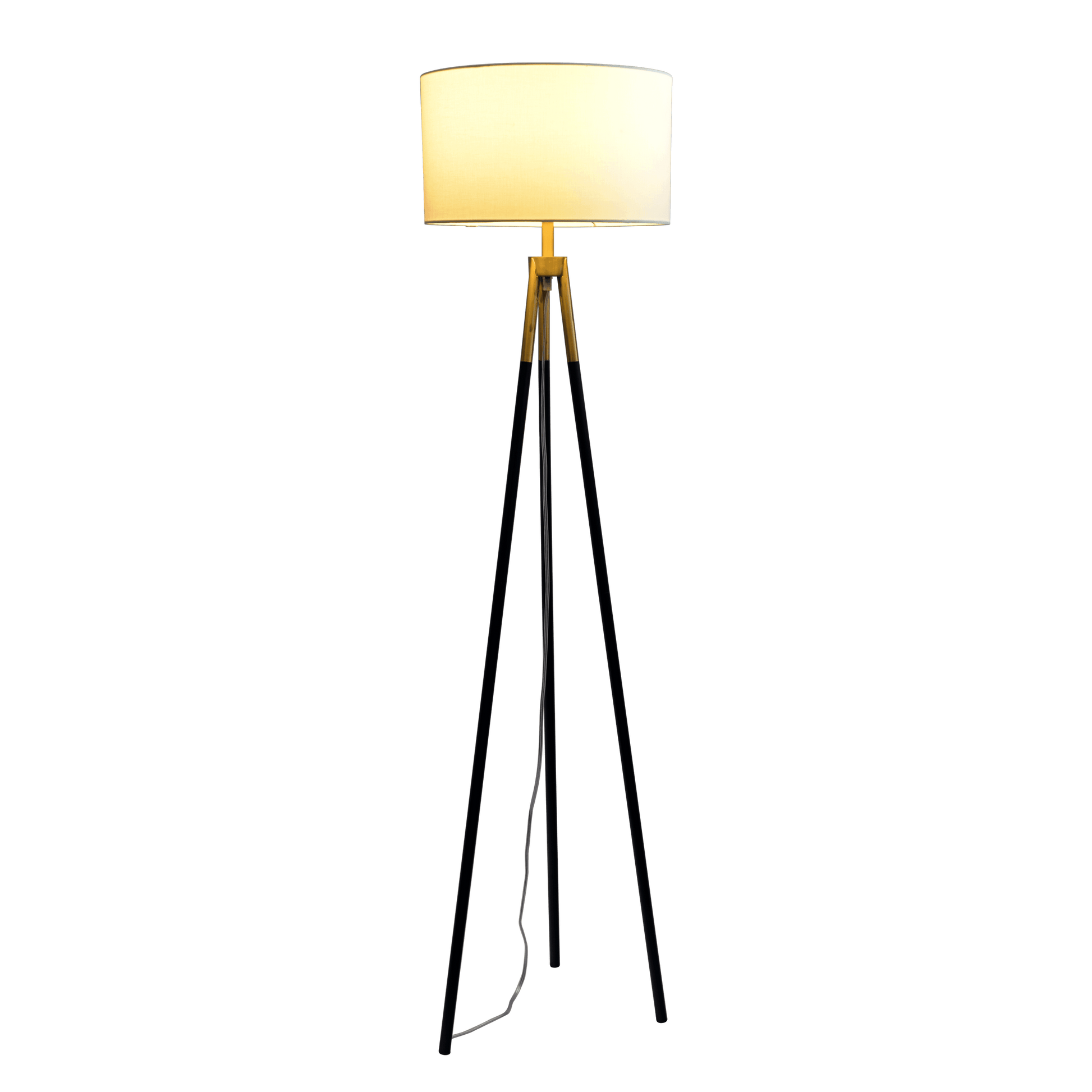 Sway Brassed Gold Floor Lamp With On Off Switch Triple Legs White Fabric Shade Black,Gold,White Table&Floor Lamps Fabric,Metal