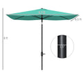 Outsunny 6.5' X 10' Rectangular Market Umbrella, Patio Outdoor Table Umbrella With Crank And Push Button Tilt, Teal Green Steel