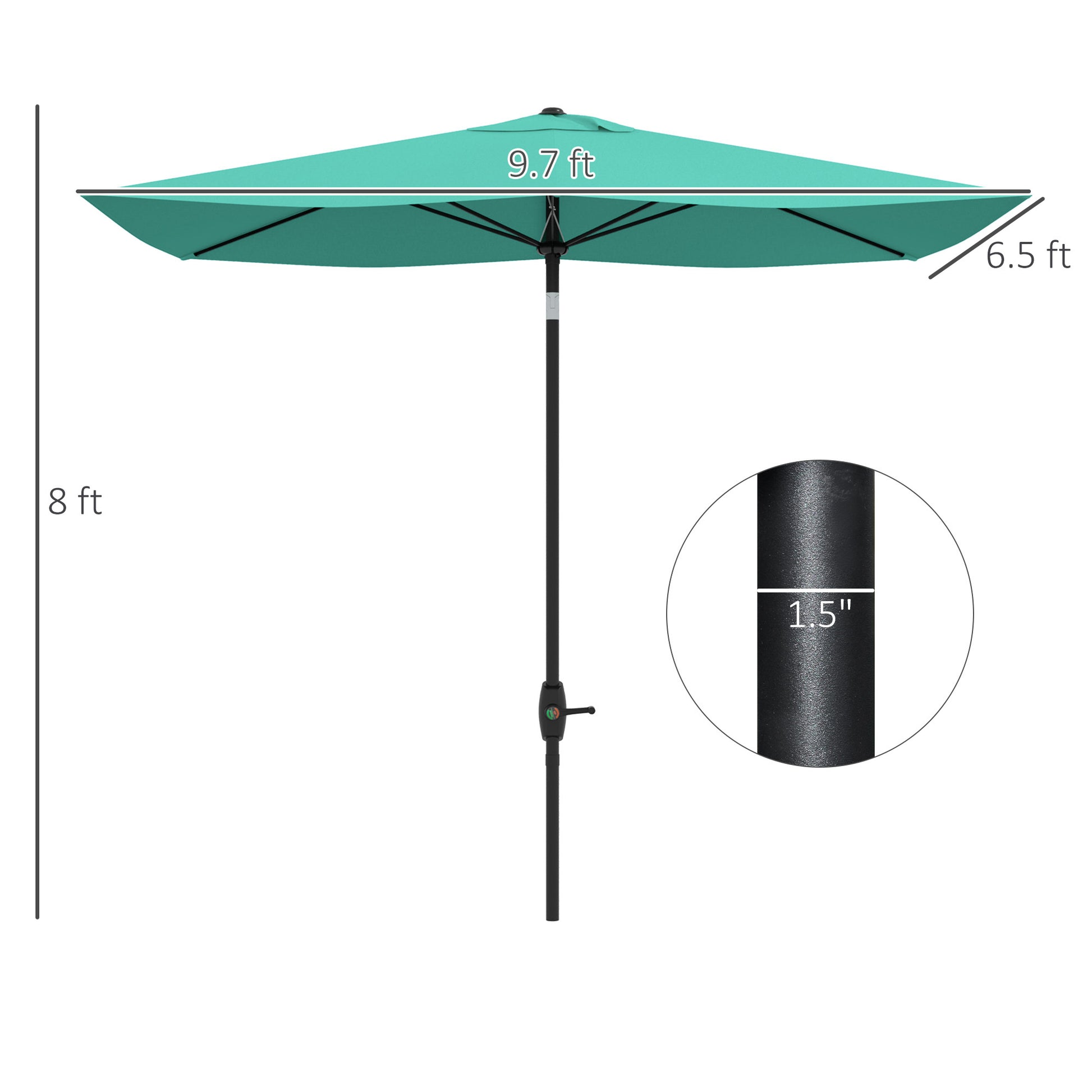 Outsunny 6.5' X 10' Rectangular Market Umbrella, Patio Outdoor Table Umbrella With Crank And Push Button Tilt, Teal Green Steel