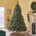 9' Cashmere And Snow Bristle Mixed Tree With 105 Pine Cones And 1200Clear Lights Ul,2317Tips,Dia:69 Green Pvc