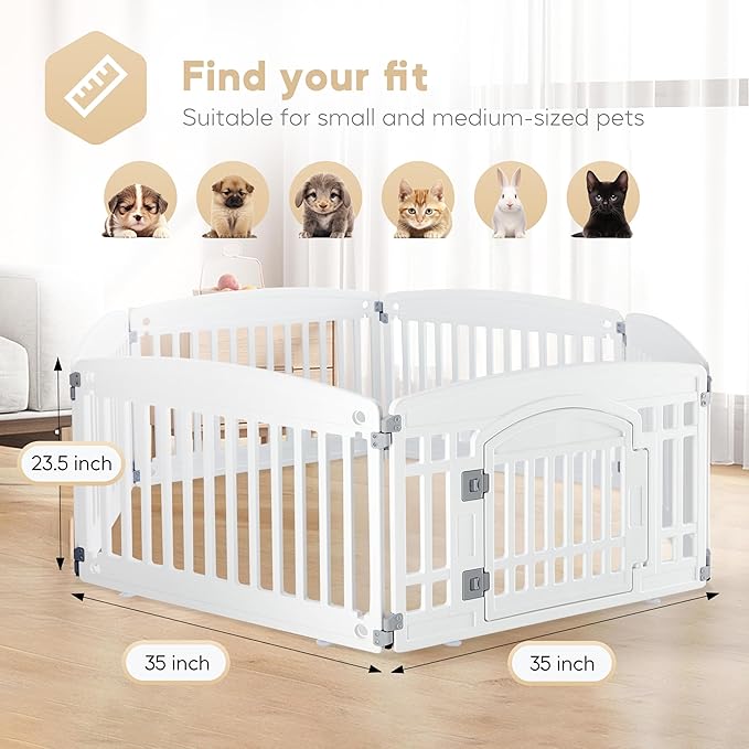 Dog Playpen, 24" Exercise 6 Panel Pet Playpen With Door, Safe And Secure, Folding And Portable Puppy Playpen For Puppies And Small Dogs, White White Plastic