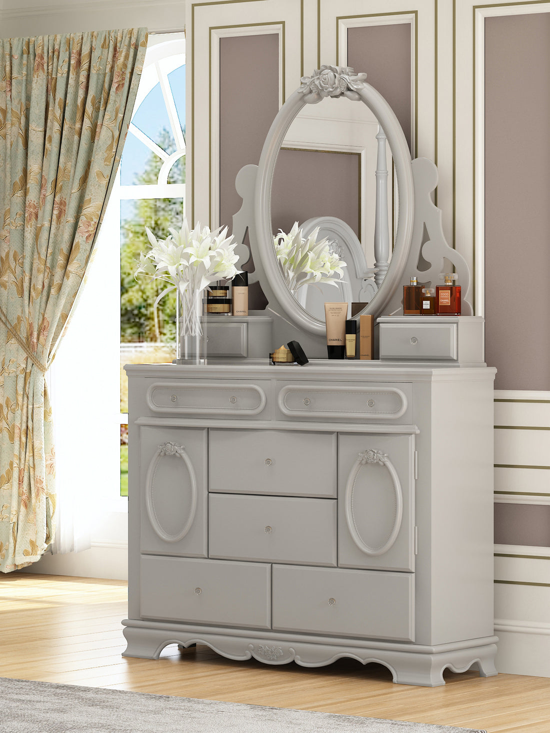 Flora Dresser W Door, Gray Finish Bd02207 Gray Wood