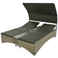 Patio Daybed Outdoor Daybed Outdoor Rattan Sun Lounger With Shelter Roof With Adjustable Backrest, Storage Box And 2 Cup Holders For Patio, Balcony, Poolside,Grey Yes Grey Seats 2 Water Resistant Frame Water Resistant Cushion Garden & Outdoor Sectional