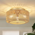 3 Light Farmhouse Rattan Ceiling Light Brown Rattan Metal