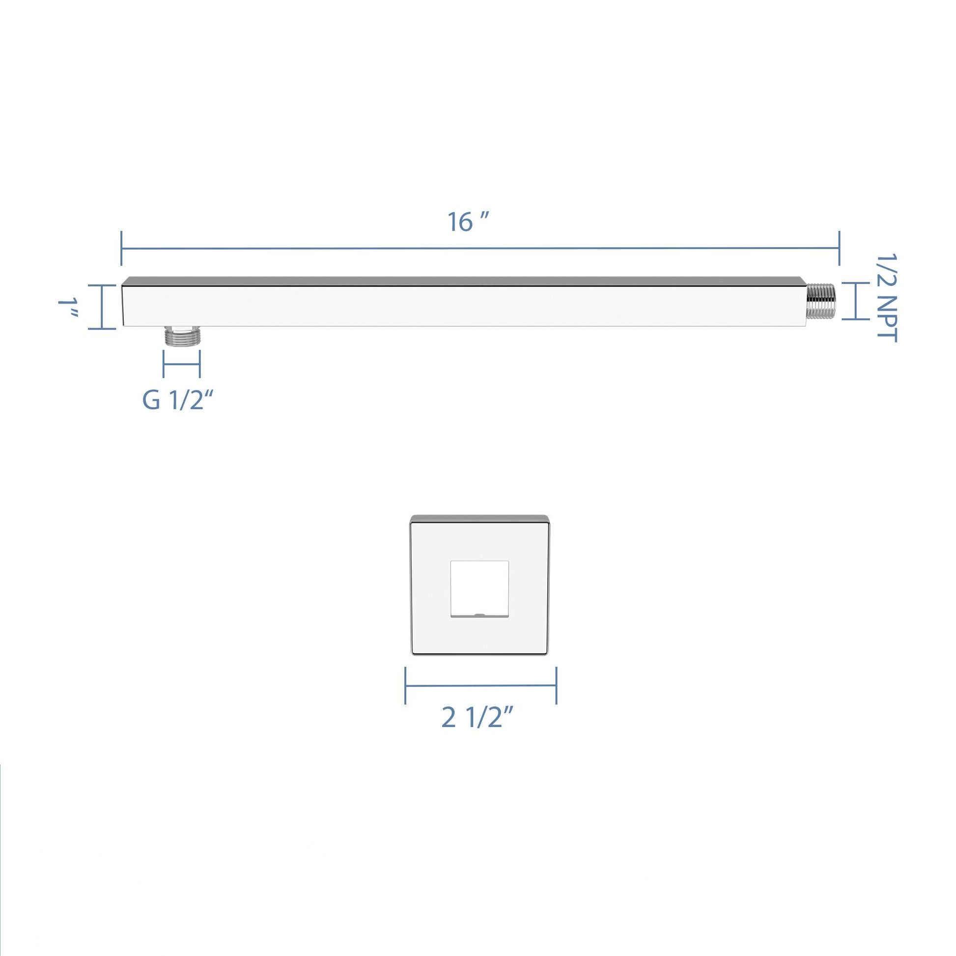 16" Wall Mounted Shower Arm With Flange, Chrome Chrome Stainless Steel