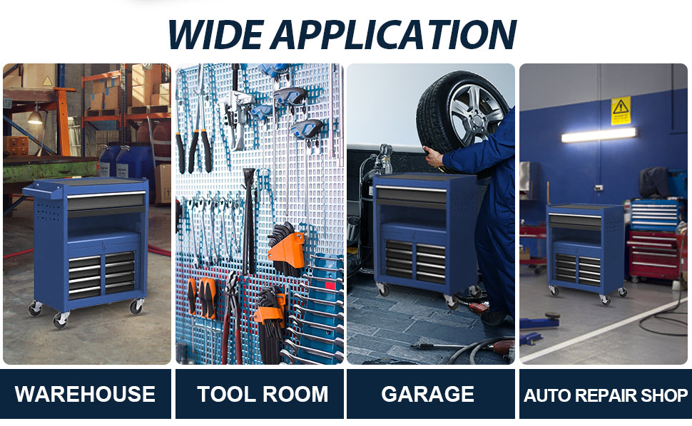 Tool Chest,5 Drawer Rolling Tool Storagecabinet With Enhanced Packaging, Detachabletop Tool Box, Metal Tool Cart For Garageworkshop Blue Gray Iron