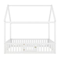 Full Size Wood House Bed With Fence And Door, White Old Sku: Wf303134Aak Box Spring Not Required Full White Wood Bedroom Bed Frame Pine