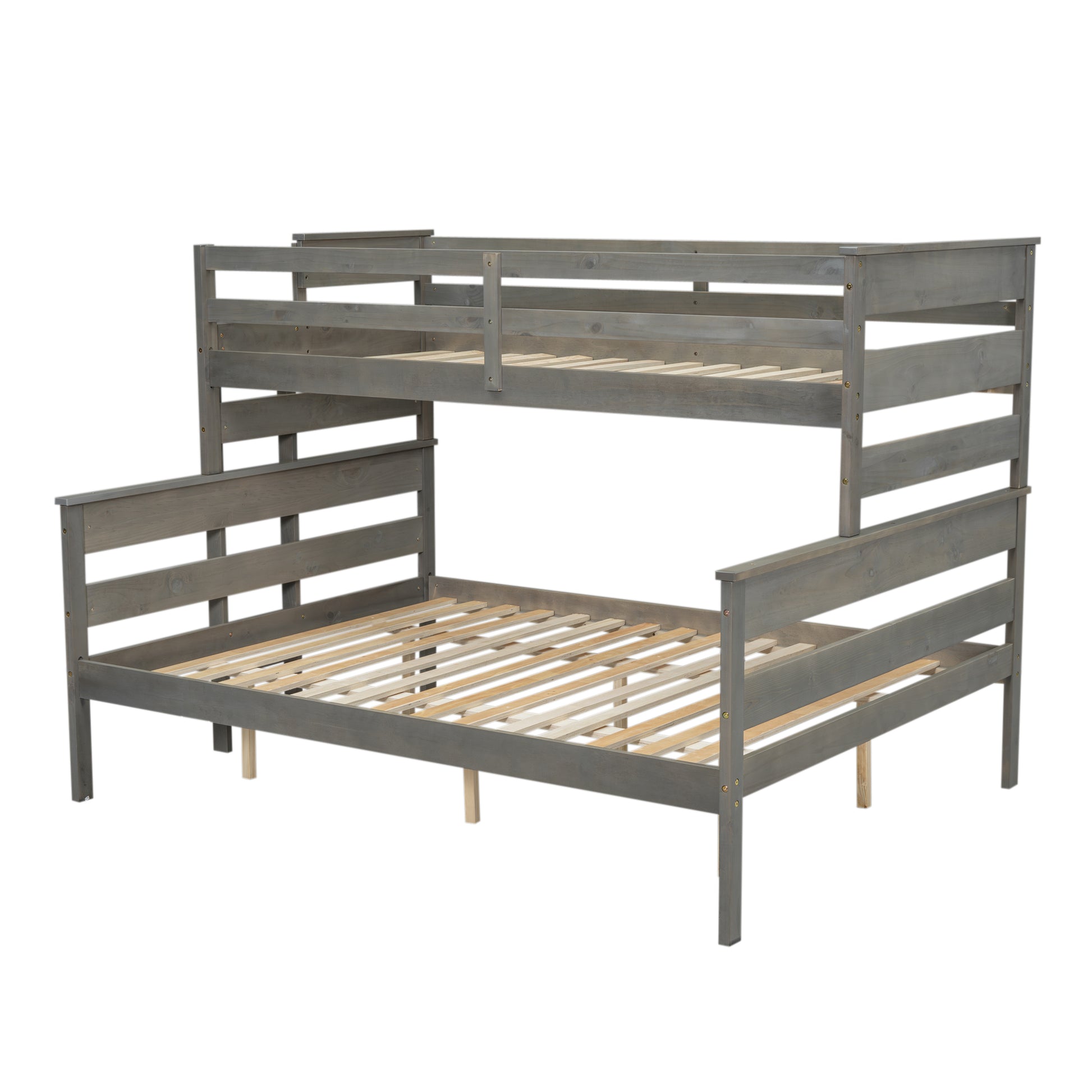 Wood Twin Xl Over Queen Bunk Bed With Ladder, Gray Twin Xl Box Spring Not Required Gray Wood Bedroom Bunk Solid Wood Mdf