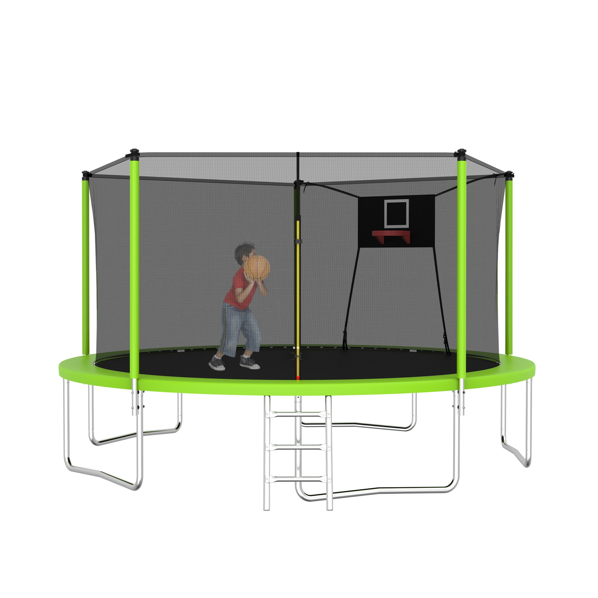 14Ft Trampoline For Kids And Adults With Net, Outdoor Recreational Trampolines For Family Green Metal