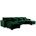 Big Deep Seat U Shaped Corduroy Sectional Couches For Living Room, 4 Seater Sofa Couch With 2 Storage Footstool And 4 Waist Pillows Corduroy, Green Green Corduroy 4 Seat