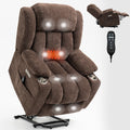 Up To 350 Lbs Chenille Power Lift Recliner Chair, Heavy Duty Motion Mechanism With 8 Point Vibration Massage And Lumbar Heating, Usb And Type C Ports, Stainless Steel Cup Holders, Brown White Metal Primary Living Space Heavy Duty Pine Brown Chenille