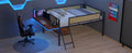 Single Metal Loft Bed With Rectangular Desk, Led Lights, Led Loft Bed Frame Double Bed With Storage Shelves And Hanging Storage Compartments, Safety Guard And Ladder, No Box Springs Required, Rattan G Full Black Brown Mdf Iron