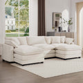 Oversized Modular Cushion Sofa With Ottomans, Comfy Upholstered U Shaped Convertible Corner Sectional Sofa Couch, Light Beige Corduroy Beige Corduroy 3 Seat