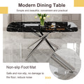 Table And Chair Set.Modern Luxurious Black Marble Patterned Tempered Glass Dining Table Set With Transparent Pp Chairs.8 Multiple Transparent High Quality Pp Dining Chairs With Silver Legs. Black