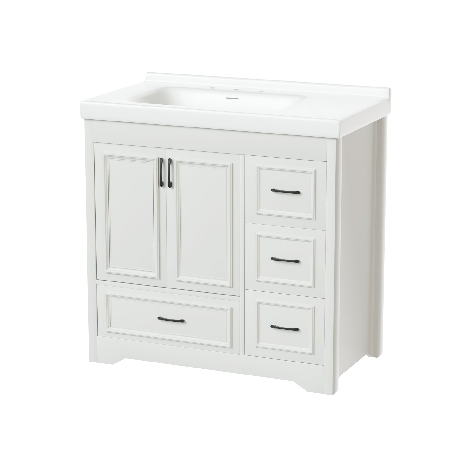 Cabinet Without Basin, 36 Inch Bathroom Cabinet, Bathroom Sink Cabinet With 2 Closing Doors And 4 Drawers. White Color, 35.8''W X 19.7''D X 35.4''H.Cabinet Only White Particle Board Mdf