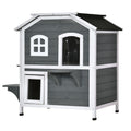 Pawhut 2 Story Cat House Outdoor, Weatherproof Wooden Cat Enclosure For Feral Cats With Escape Door, Openable Roof, Jumping Platforms, Gray Gray Wood