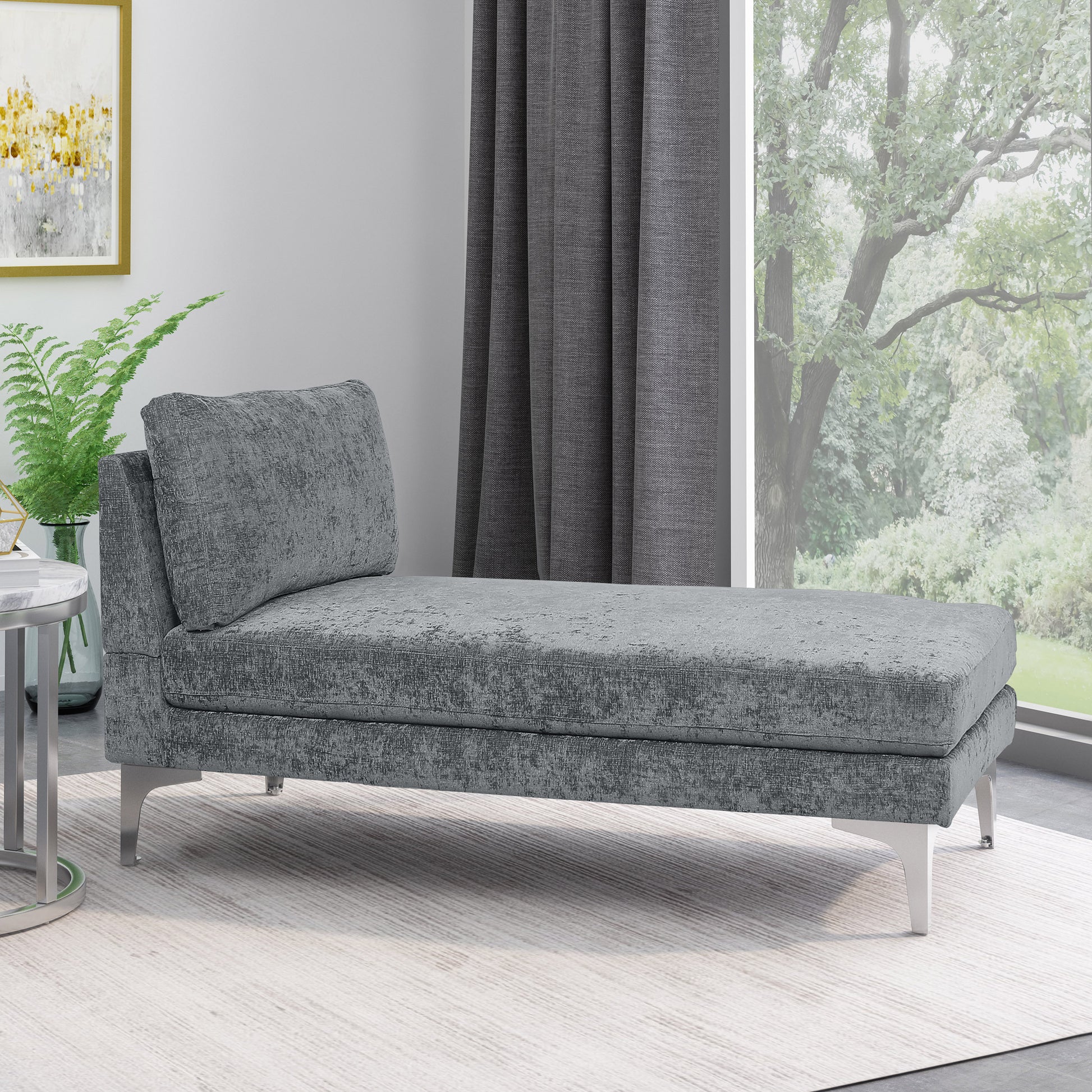 Chaise Lounge Grey Fabric