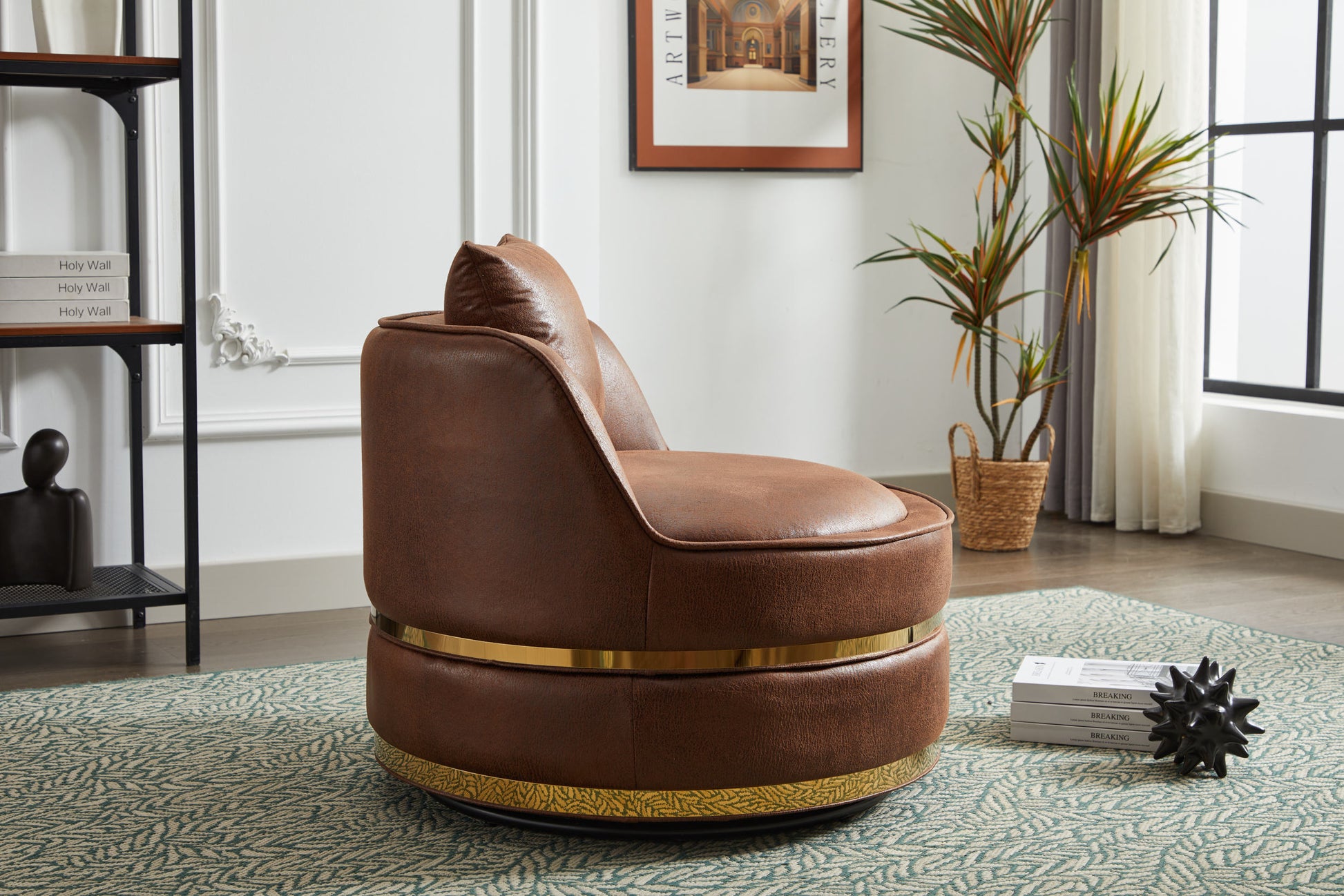 Swivel Chair, 360 Swivel Accent Chair, Barrel Chair For Living Room Bedroom Brown Fabric