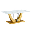 Coffee Table.Modern Minimalist Tempered Glass With Sticker Desktop ,Golden Mdf Legs And Stainless Steel Decorative Columns. Lightweight And Easy To Move. Ct 907 Golden Mdf Glass