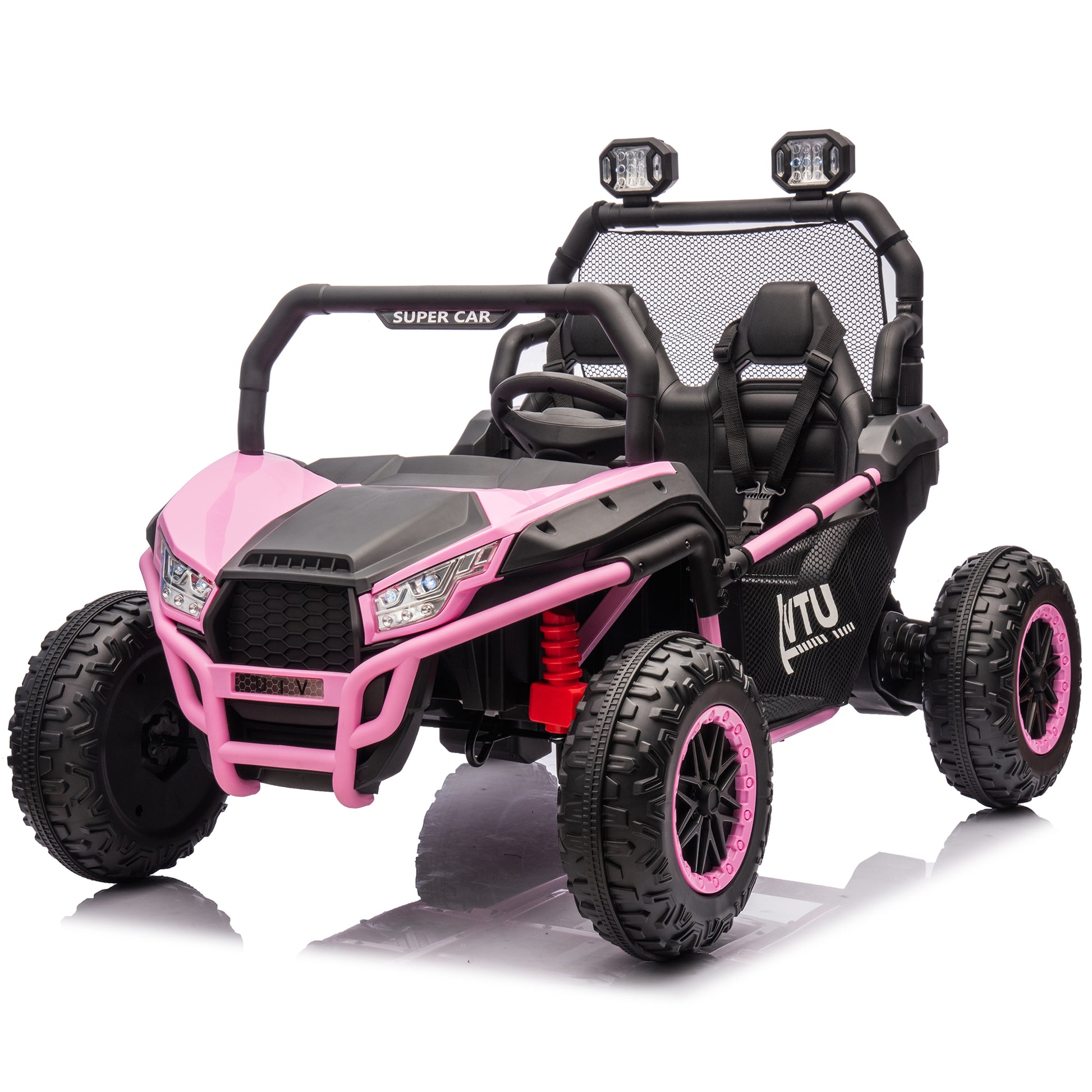 24V Two Seater Kids Ride On Utv W Parents Control,400W Super Power,Four Wheel Suspension,Led Light With Rear Searchlight,Bluetooth,Mp3,Music,Rear Storage Space,Speeds 3.73 4.97Mph For Kids Aged 3 . Pink Polypropylene