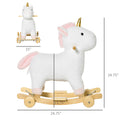 Qaba Rocking Horse, 2 In 1 Kids Ride On Horse, Rolling Unicorn Animal Rocker With Sound, Wooden Base, Pedal, Grip Handle, Plush Riding Pony For 3 6 Years Old, White White Plush