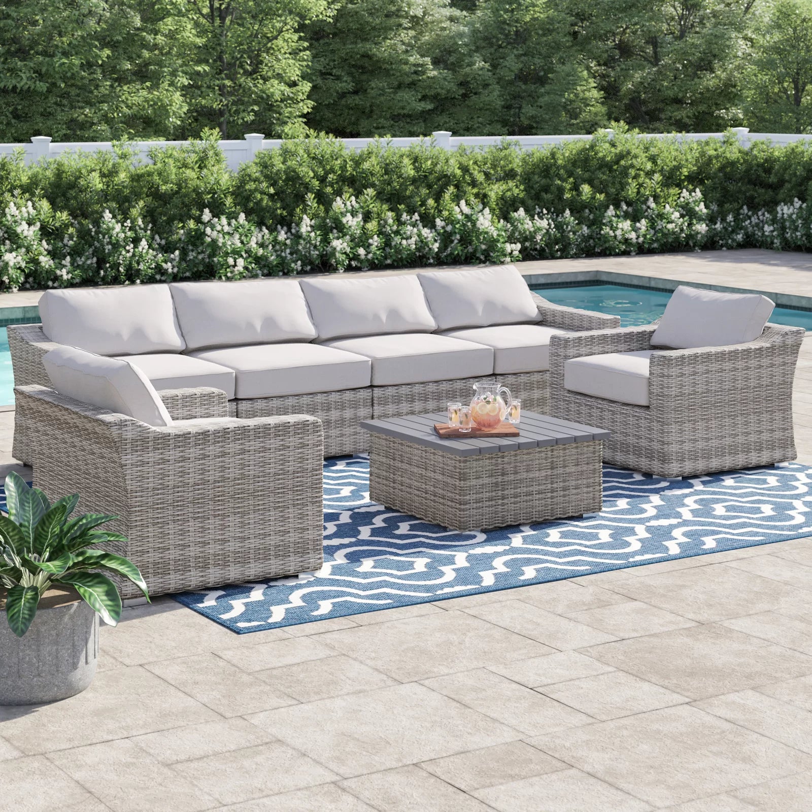 Fully Assembled 6 Person All Weather Wicker Sectional Seating Group With Cushions Grey Mix Wicker