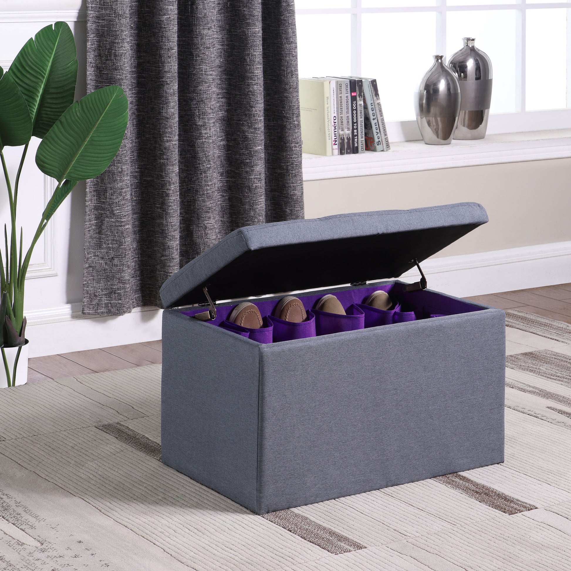 18.5" Tall Tufted Shoe Storage Bench, Dove Gray Gray Foam