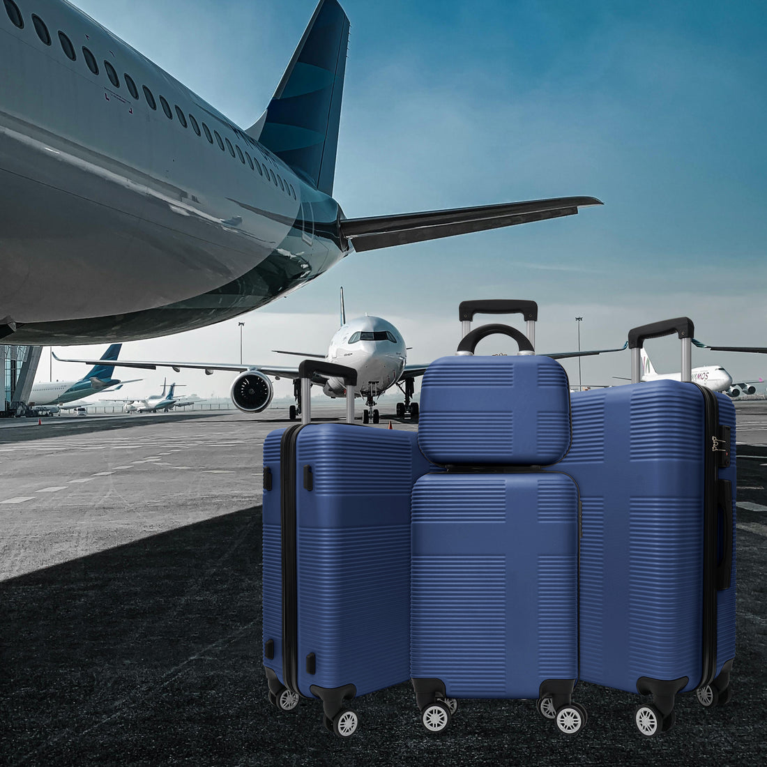 Luggage 4 Piece Set With Spinner Wheels, Hardshell Lightweight Suitcase With Tsa Lock,Checked Luggage,Dark Blue 12 20 24 28In Dark Blue Abs