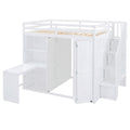 Full Size Bunk Bed With Wardrobe,Desk And Shelves,White White Mdf Lvl