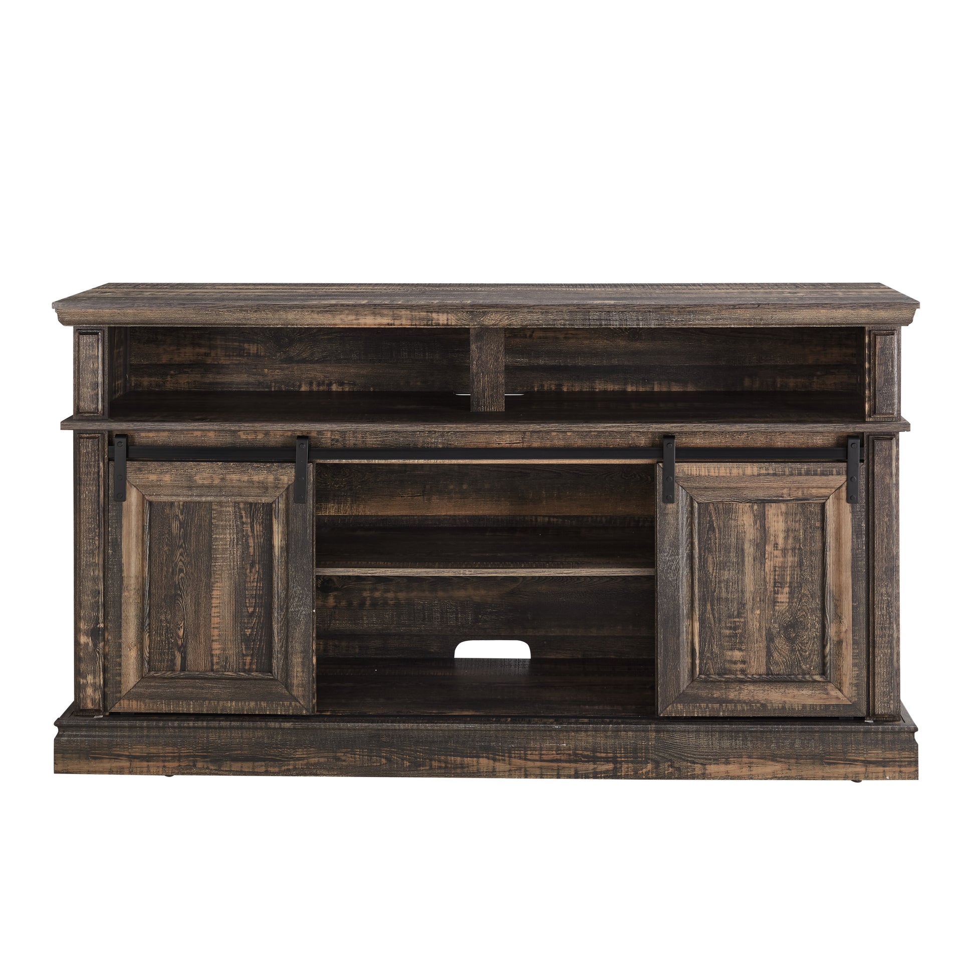 Media Console Table With Storage Cabinet, Mid Century Style Entertainment Tv Table, Multipurpose Sliding Door Tv Cabinet Large Storage Space, 58.11"W*15.79"D*32.36"H Antique Brown Antique Brown Primary Living Space 60 69 Inches 60 69 Inches 60 Inches Mdf