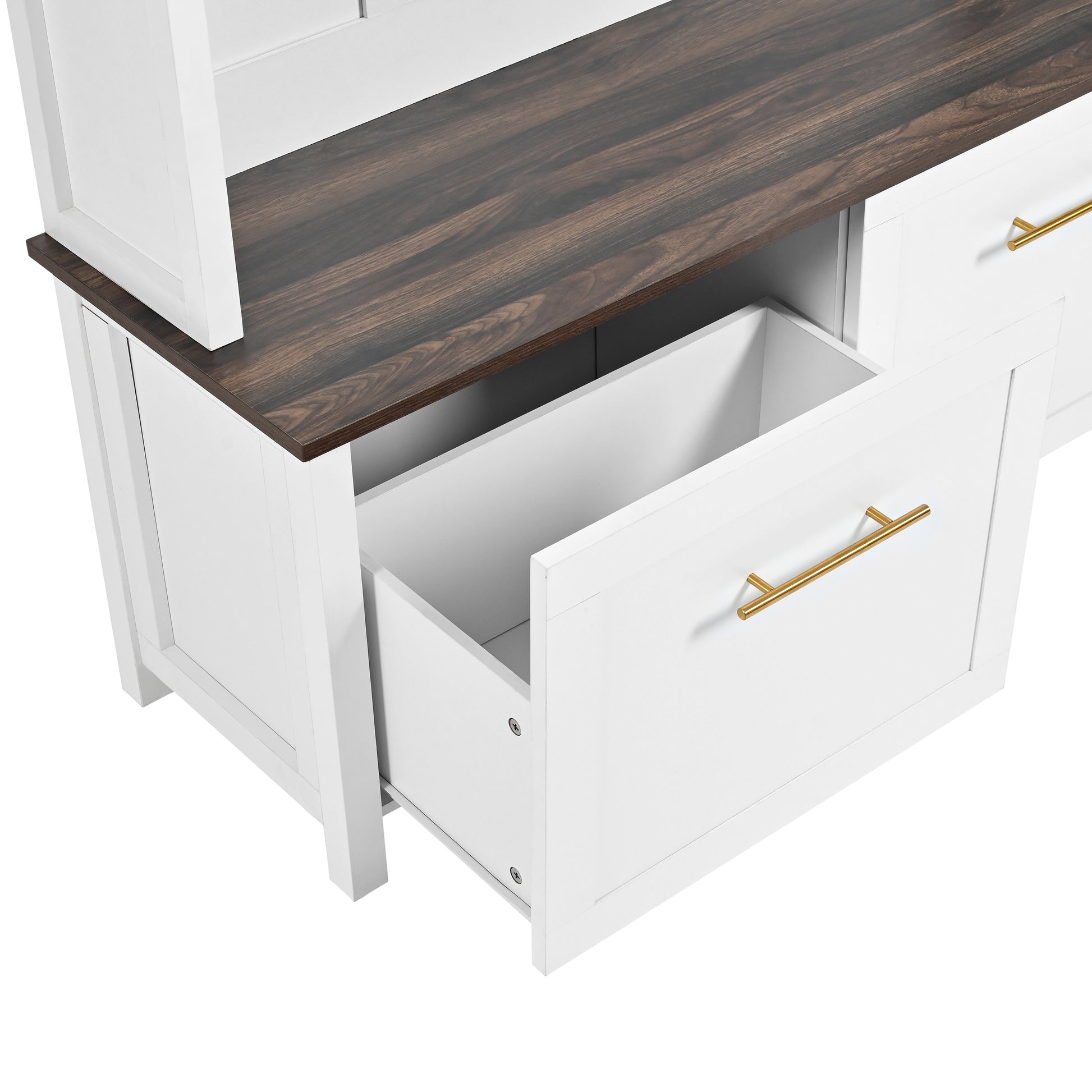 Versatile 4 In 1 Hall Tree With 6 Golden Hooks, Brown Wood Grain Bench With Multiple Storage Space, Entryway Coat Rack With 2 Drawers For Living Room, Hallway, White, 47.2''W*76.6''H White Primary