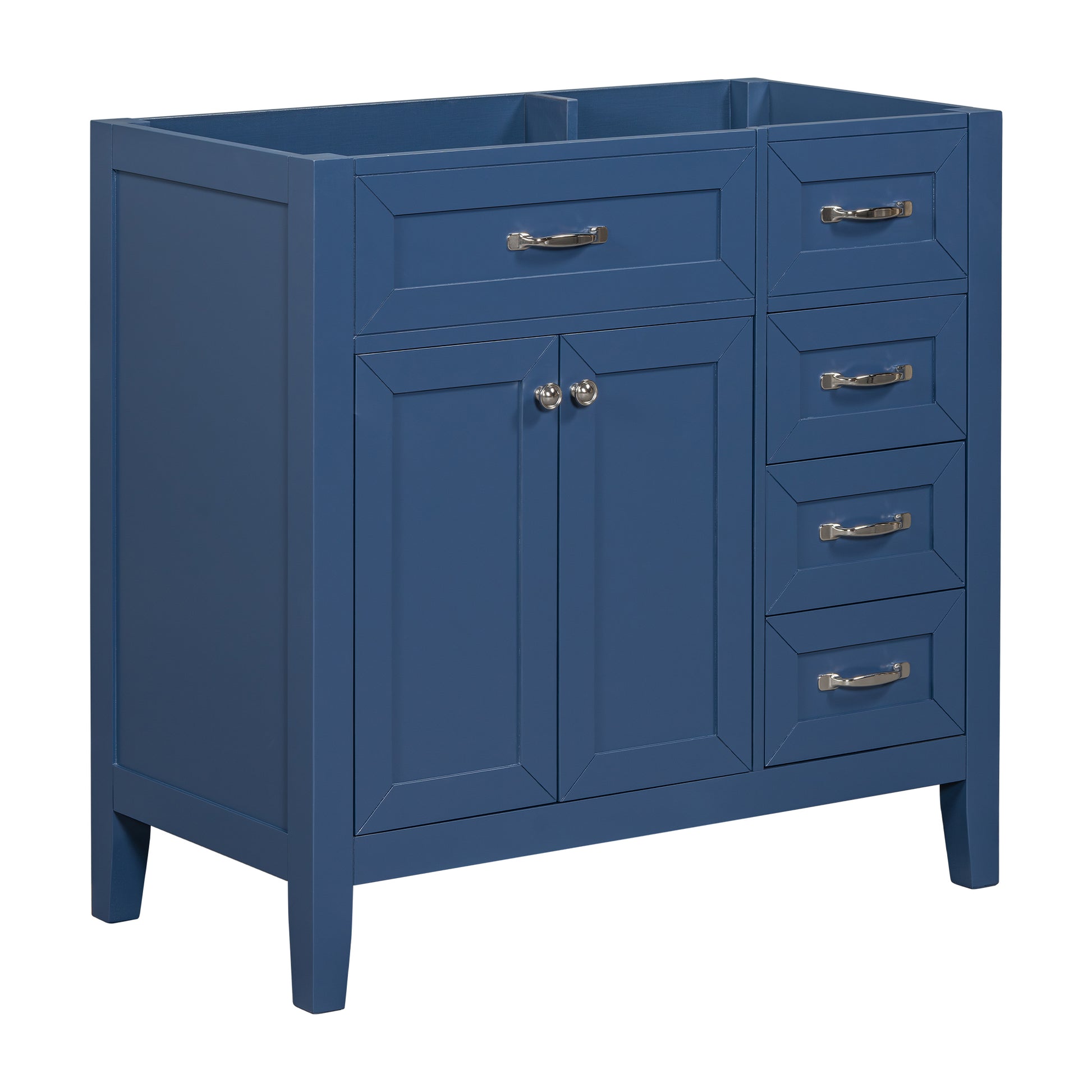 36" Bathroom Vanity Without Sink, Cabinet Base Only, Bathroom Cabinet With Drawers, Solid Frame And Mdf Board, Blue Blue Solid Wood Mdf